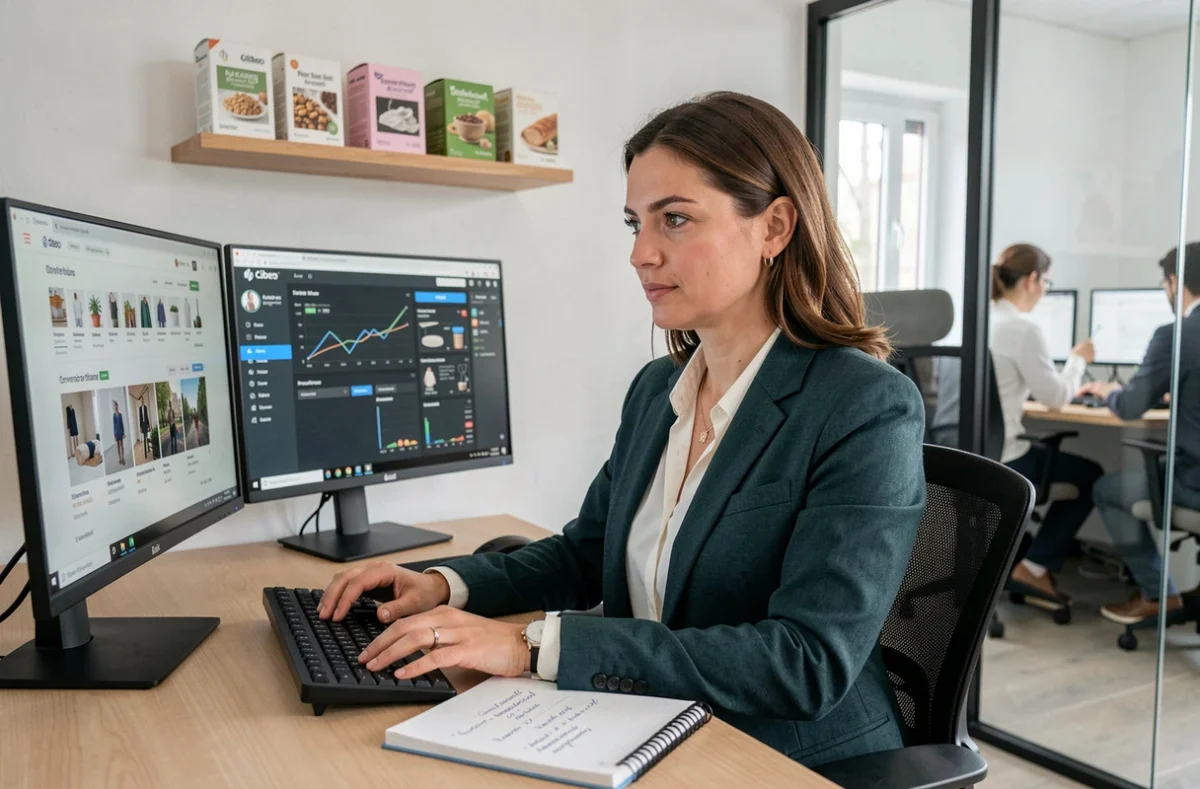 Responsable e-commerce chez Cibeo à Mulhouse travaillant sur une boutique en ligne et des tableaux de bord analytiques