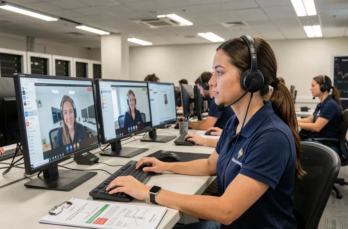Technicienne de Direct-IT assurant le support informatique à distance depuis un poste de télémaintenance
