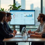 Groupe de professionnels collaborant autour d'un tableau digital