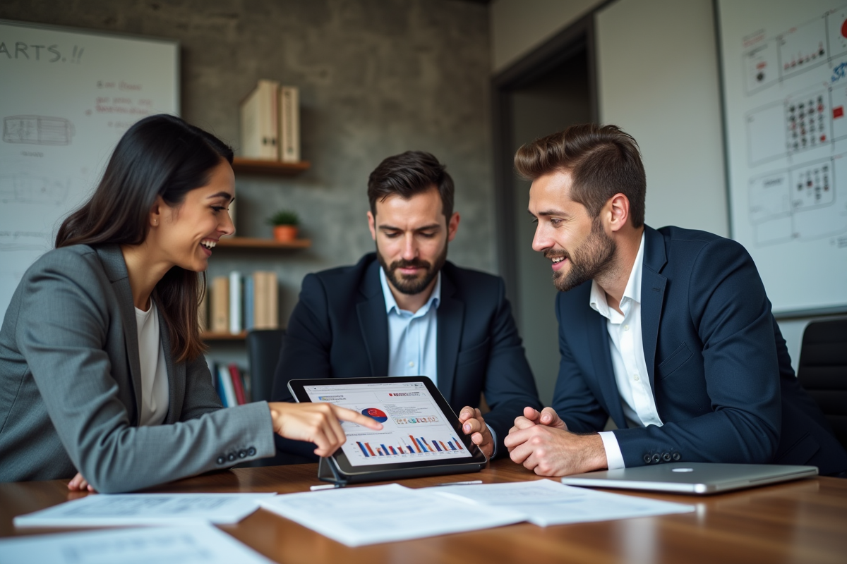 Groupe de marketeurs discutant stratégie SEO en réunion