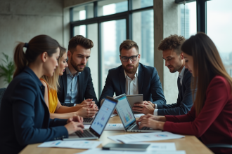 Groupe de spécialistes marketing en réunion de travail