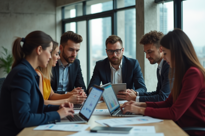 Groupe de spécialistes marketing en réunion de travail