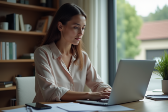 Femme au bureau vérifiant la protection ransomware OneDrive