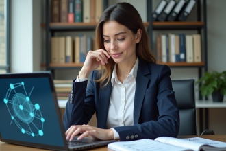 Femme professionnelle analysant un réseau sur son ordinateur