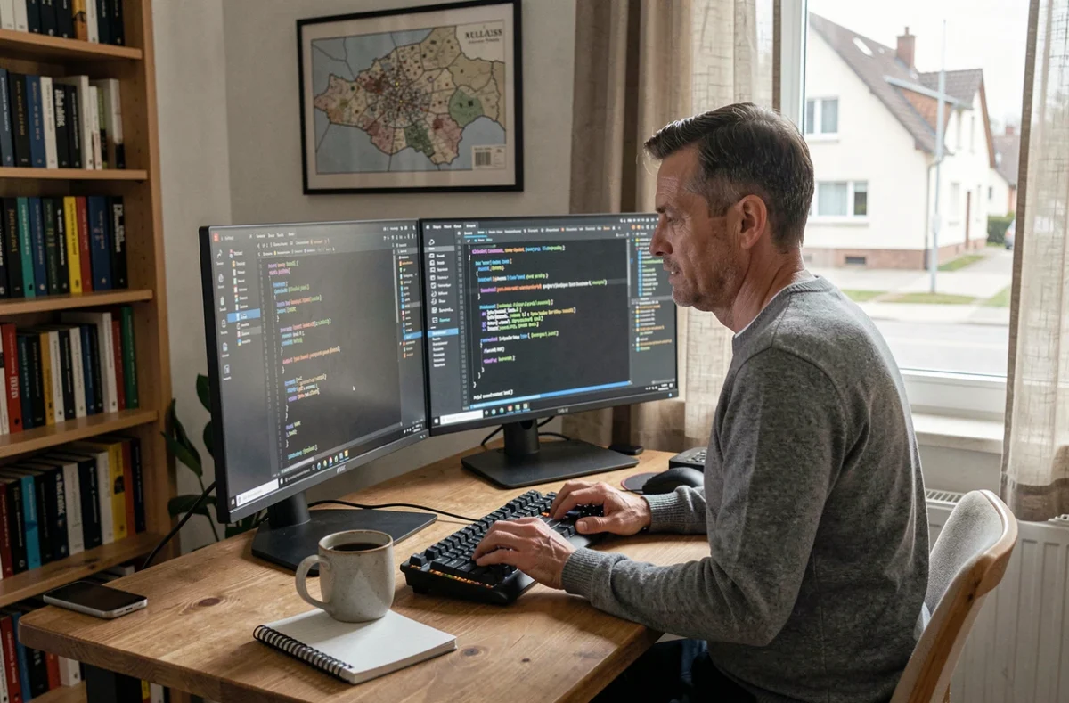 Développeur web indépendant Haas Info travaillant seul dans son bureau à domicile à Mulhouse