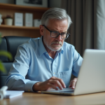 Homme d'âge moyen au bureau informatique concentré