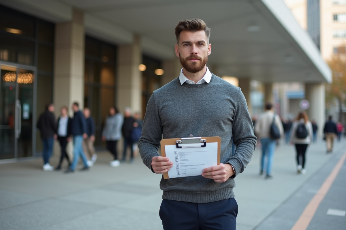 Homme vérifiant accessibilite dans un espace public