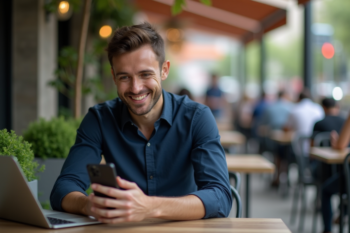 Jeune spécialiste marketing analysant ses résultats en extérieur