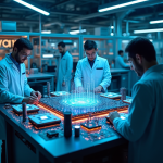 Laboratoire moderne avec ordinateur quantique et scientifiques