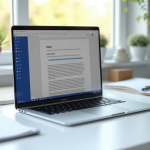 Ordinateur portable moderne sur bureau blanc avec conversion Word en LibreOffice