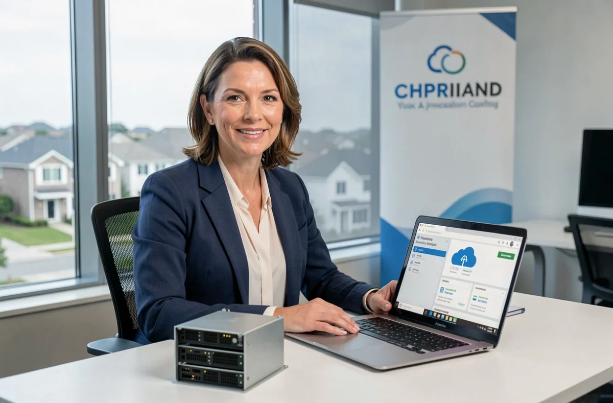 Responsable hébergement OVHcloud présentant un tableau de bord de gestion cloud professionnel