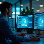 Professionnel informatique surveillant plusieurs écrans avec avertissements
