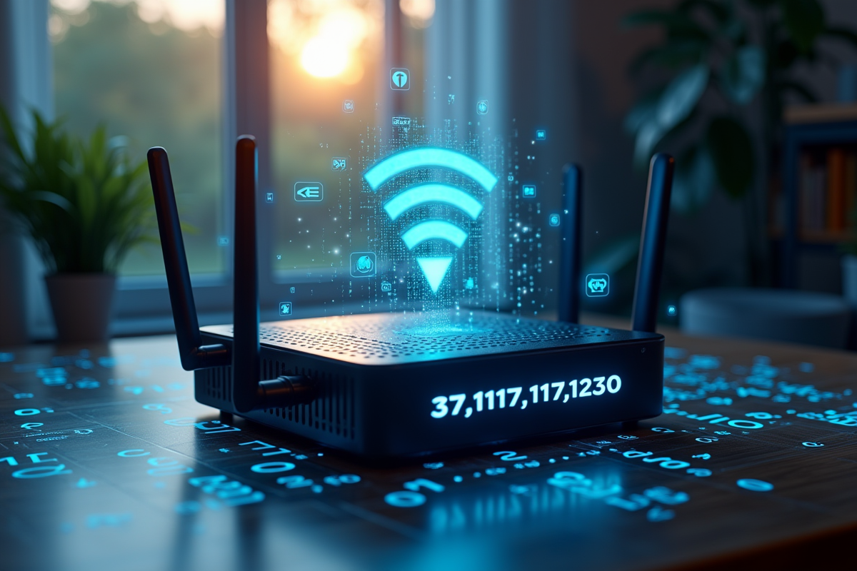 Routeur wifi sécurisé avec code binaire et adresse IP affichée