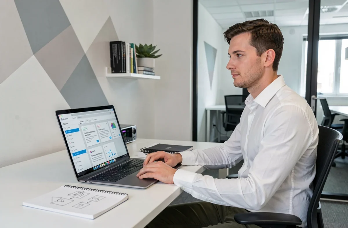 Spécialiste en communication digitale et développement low-code chez SEInsights à Mulhouse travaillant sur une interface no-code