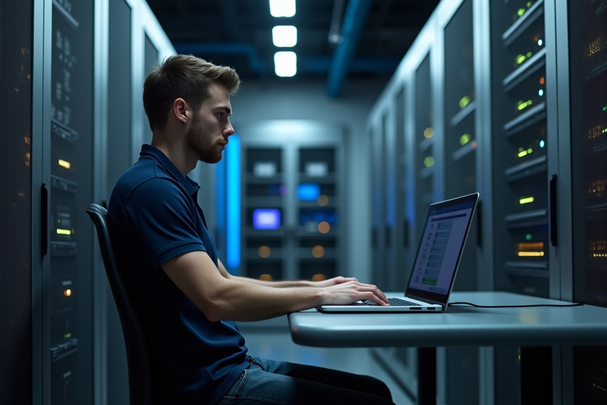 Technicien réseau configurant un réseau virtuel dans un centre de données